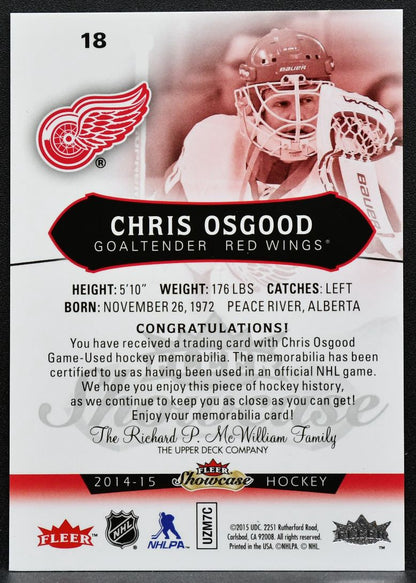 2014-15 Fleer Showcase Red Glow Chris Osgood 18 Red Wings 08/36 Jersey 1342