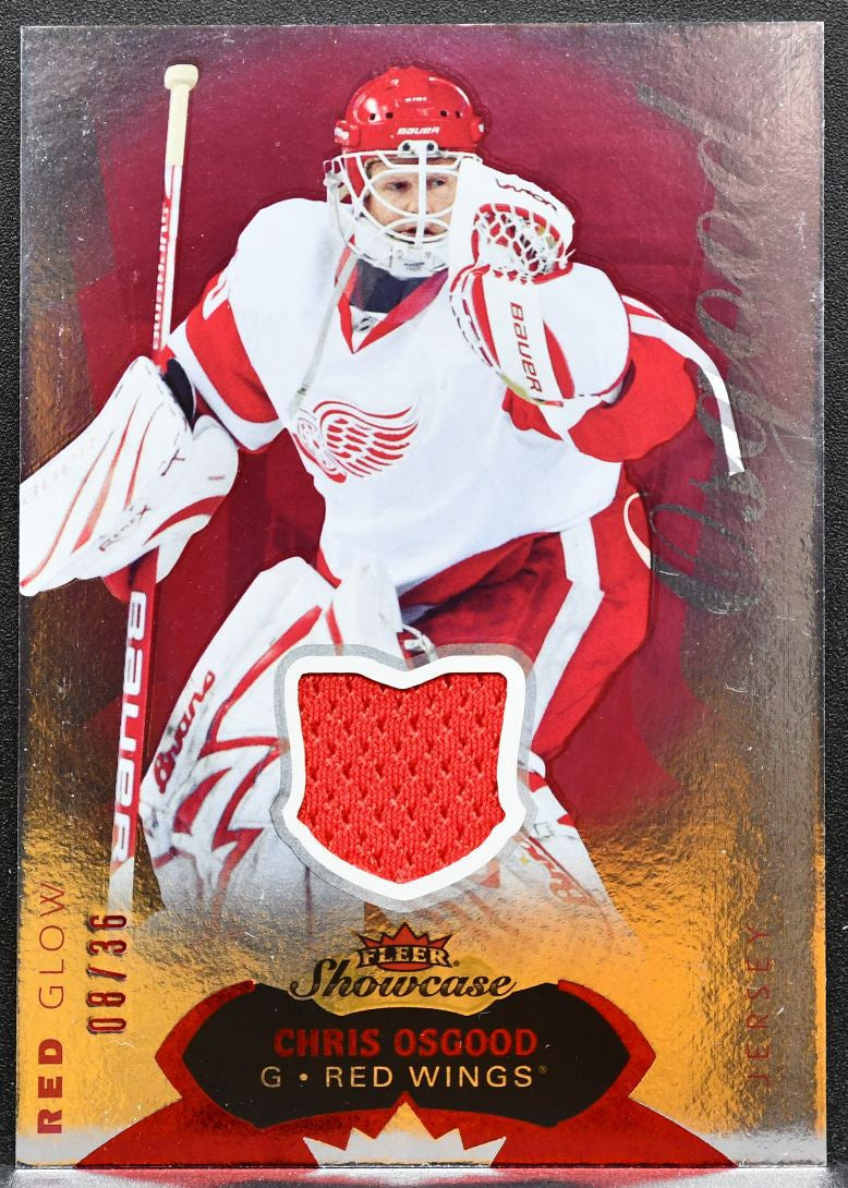 2014-15 Fleer Showcase Red Glow Chris Osgood 18 Red Wings 08/36 Jersey 1342