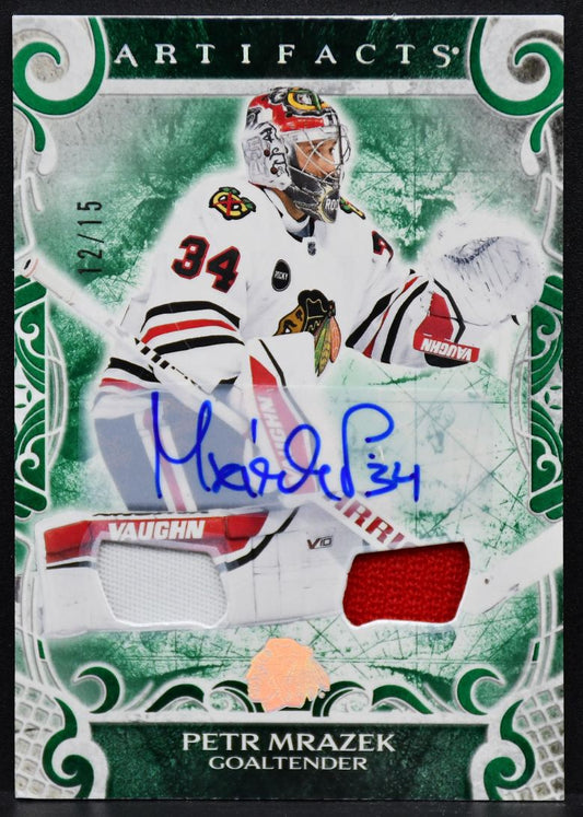 2024-25 UD Artifacts Emerald Auto Materials Petr Mrazek 104 Auto /15 Jersey