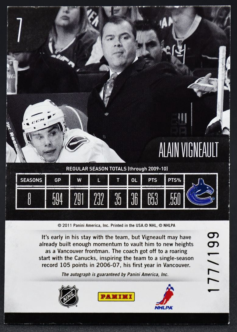 2011-12 Panini Zenith Hockey Behind The Bench Alain Vigneault 7 Auto 177/199