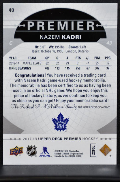 2017-18 Upper Deck Premier Base Jersey Nazem Kadri Jersey 5968