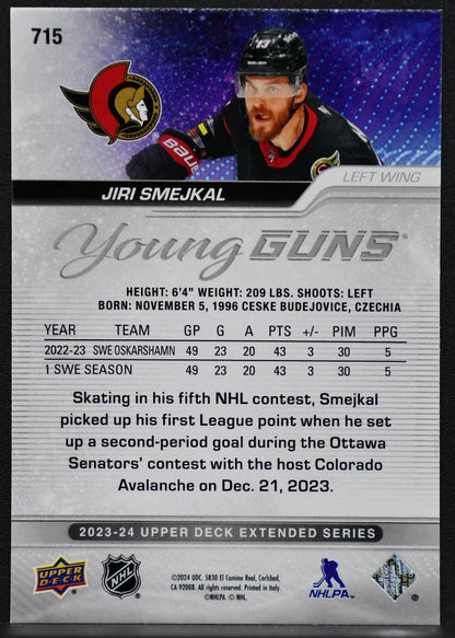 2023-24 UD Extended Series YG Outburst Jiri Smejkal 715 Ottawa Senators RC 2722