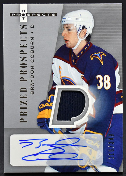 2005-06 Fleer Hot Prospects Coburn 219 Atlanta Thrashers RC Auto /349 Jersey
