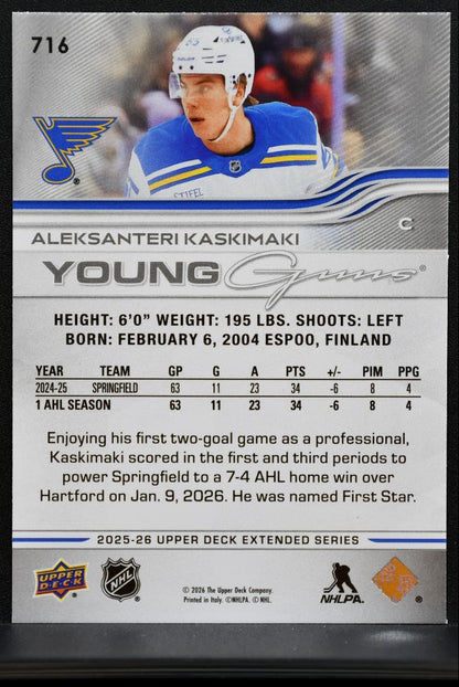 2025-26 Upper Deck Extended Series Young Guns Aleksanteri Kaskimaki RC 1907
