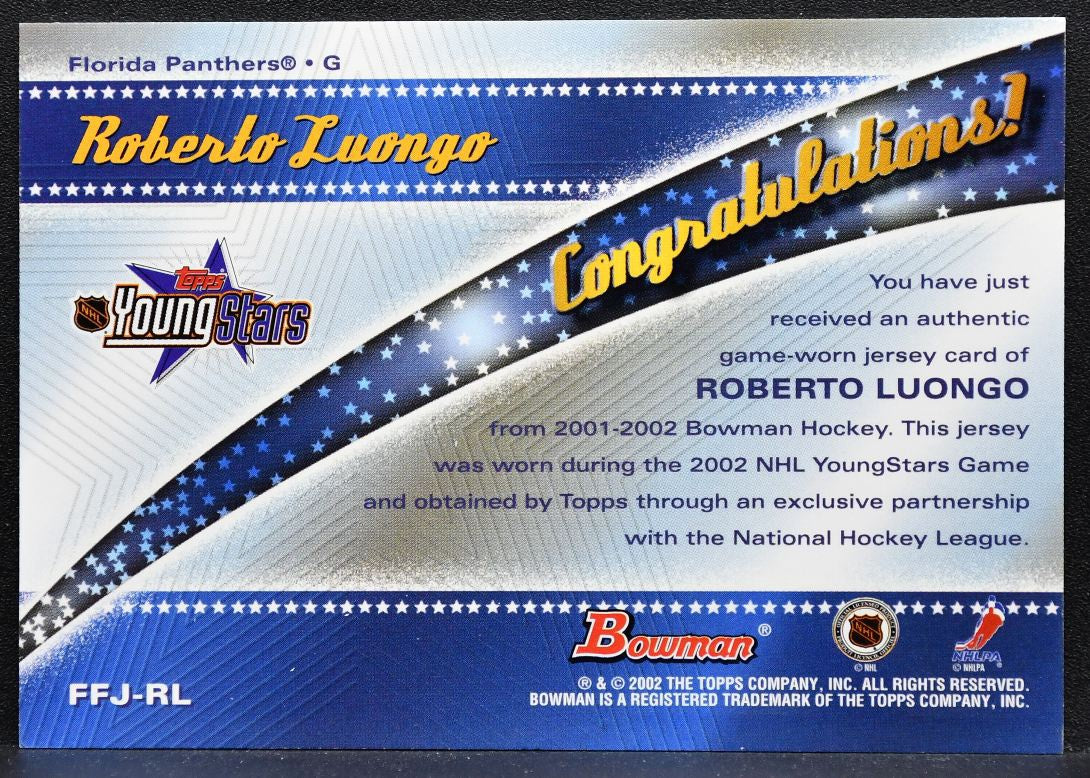 2001-02 Bowman YoungStars Fabric of the Future Luongo Panthers Jersey 3889