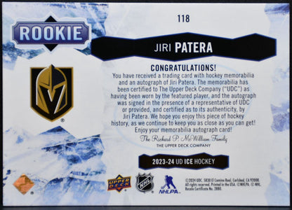 2023-24 UD Ice Rookie Patch Auto Patera Golden Knights RC Auto /99 Patch 4953