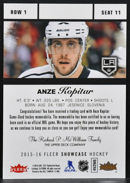 2015-16 Fleer Showcase Flair Jersey Anze Kopitar 11 Kings Jersey 0871