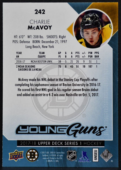 2017-18 Upper Deck Series 1 Young Guns Charlie McAvoy 242 Boston Bruins RC 5852