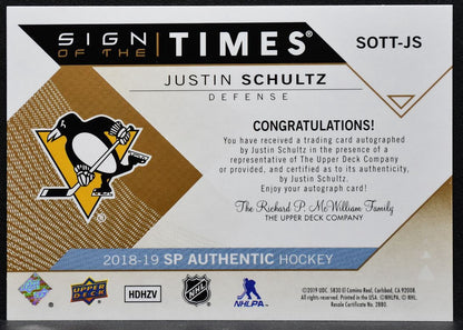 2018-19 SP Authentic Sign of the Times Justin Schultz SOTT-JS Penguins Auto 4916