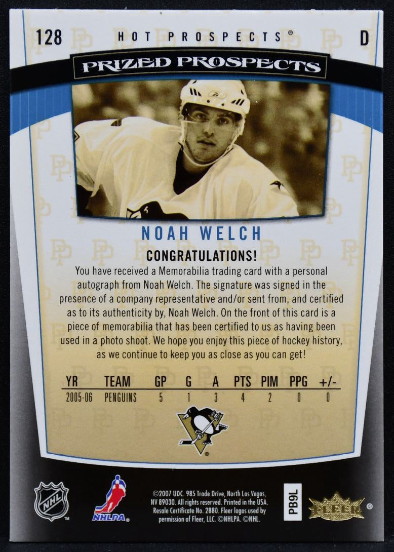 2007-08 Fleer Hot Prospects Prized Welch Penguins RC Auto 12/25 Jersey 6511