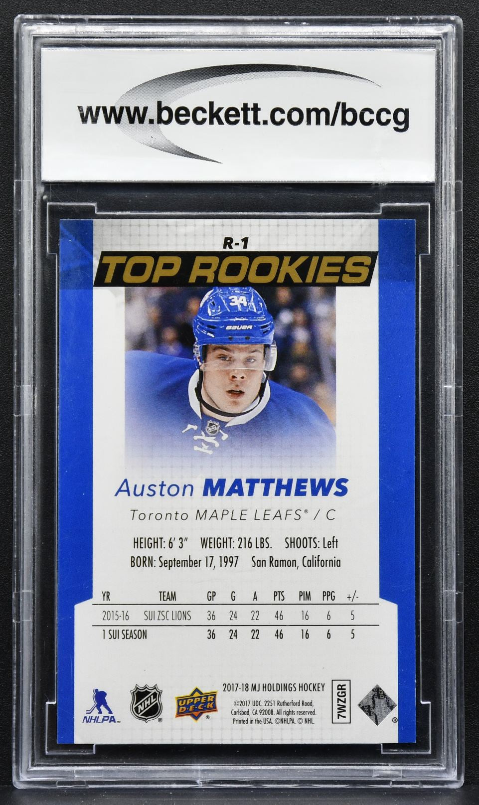 2017-18 Upper Deck MJ Holdings Top Rookies Gold Auston Matthews R-1 RC 2248