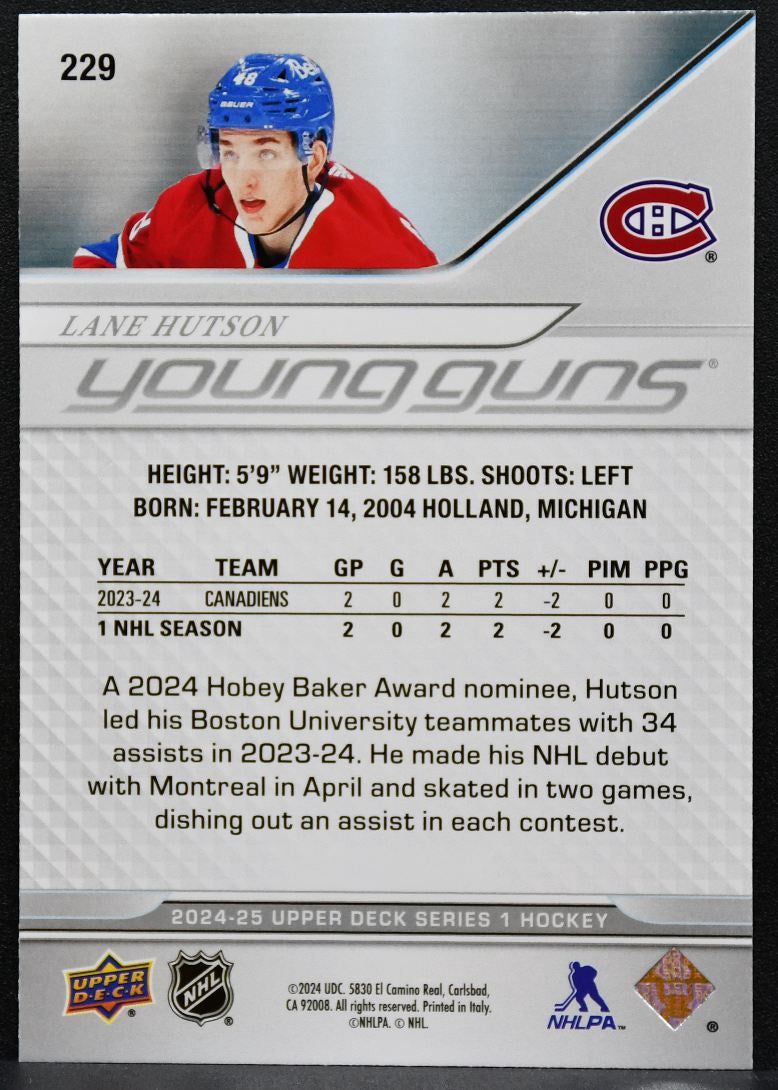2024-25 Upper Deck Series 1 Young Guns Lane Hutson 229 Canadiens RC 5336