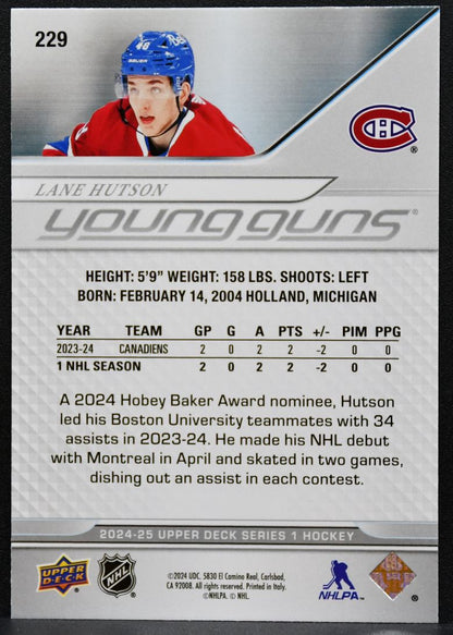 2024-25 Upper Deck Series 1 Young Guns Lane Hutson 229 Canadiens RC 5336