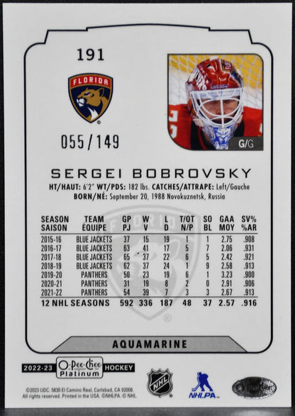 2022-23 O-Pee-Chee Platinum Aquamarine Sergei Bobrovsky 191 /149 8236