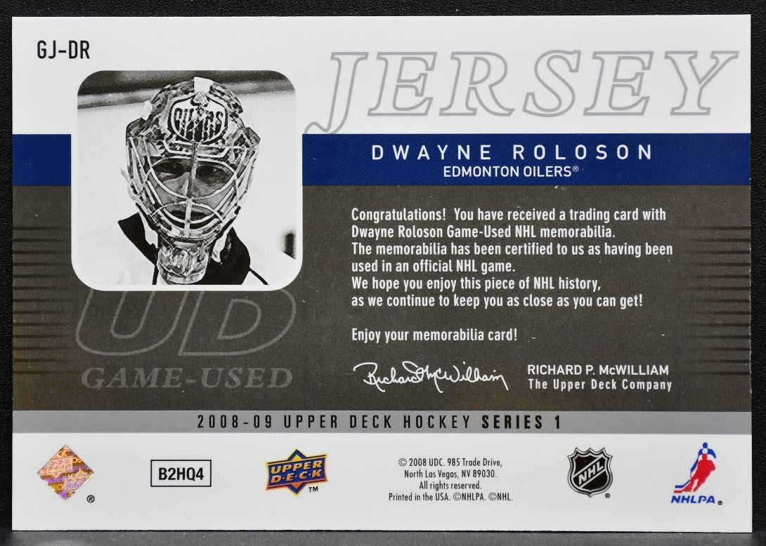 2008-09 UD Series 1 UD Game Jerseys Dwayne Roloson GJ-DR Oilers Jersey 3032