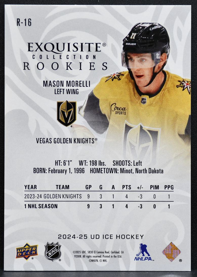 2024-25 UD Ice Exquisite Collection Rookies Mason Morelli Golden Knights RC 0832