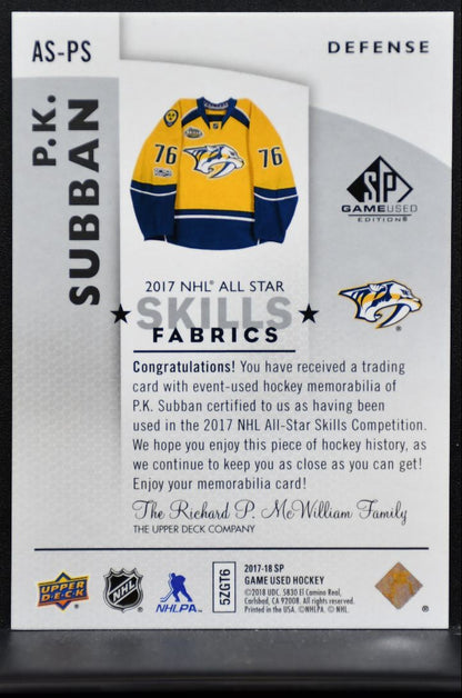 2017-18 SP Game Used 2017 NHL All-Star Skills Fabrics Subban Jersey 7290