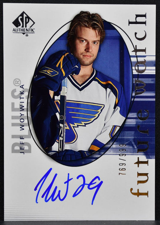 2005-06 SP Authentic Future Watch Auto Jeff Woywitka Blues RC Auto 769/999 0950