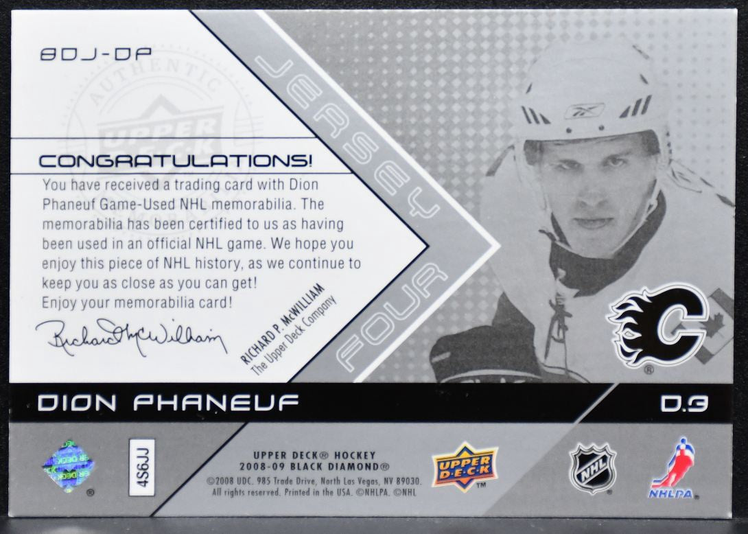 2008-09 Upper Deck Black Diamond Jerseys Four Dion Phaneuf Flames Jersey 7560