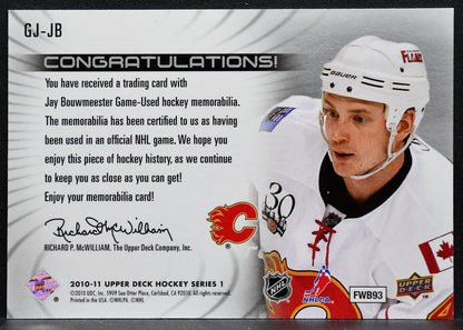 2010-11 Upper Deck Series 1 UD Game Jerseys Jay Bouwmeester Flames Jersey 9624