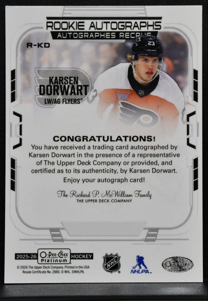 2025-26 O-Pee-Chee Platinum Rookie Autographs Dorwart Flyers RC Auto Base 9751