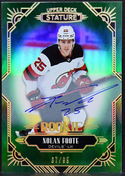 2020-21 UD Stature Rookie Auto Green Nolan Foote 123 Devils RC Auto 67/85