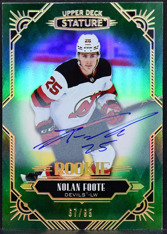 2020-21 UD Stature Rookie Auto Green Nolan Foote 123 Devils RC Auto 67/85