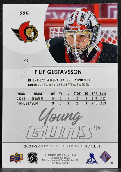 2021-22 Upper Deck Series 1 Young Guns Filip Gustavsson 225 Senators RC 3819