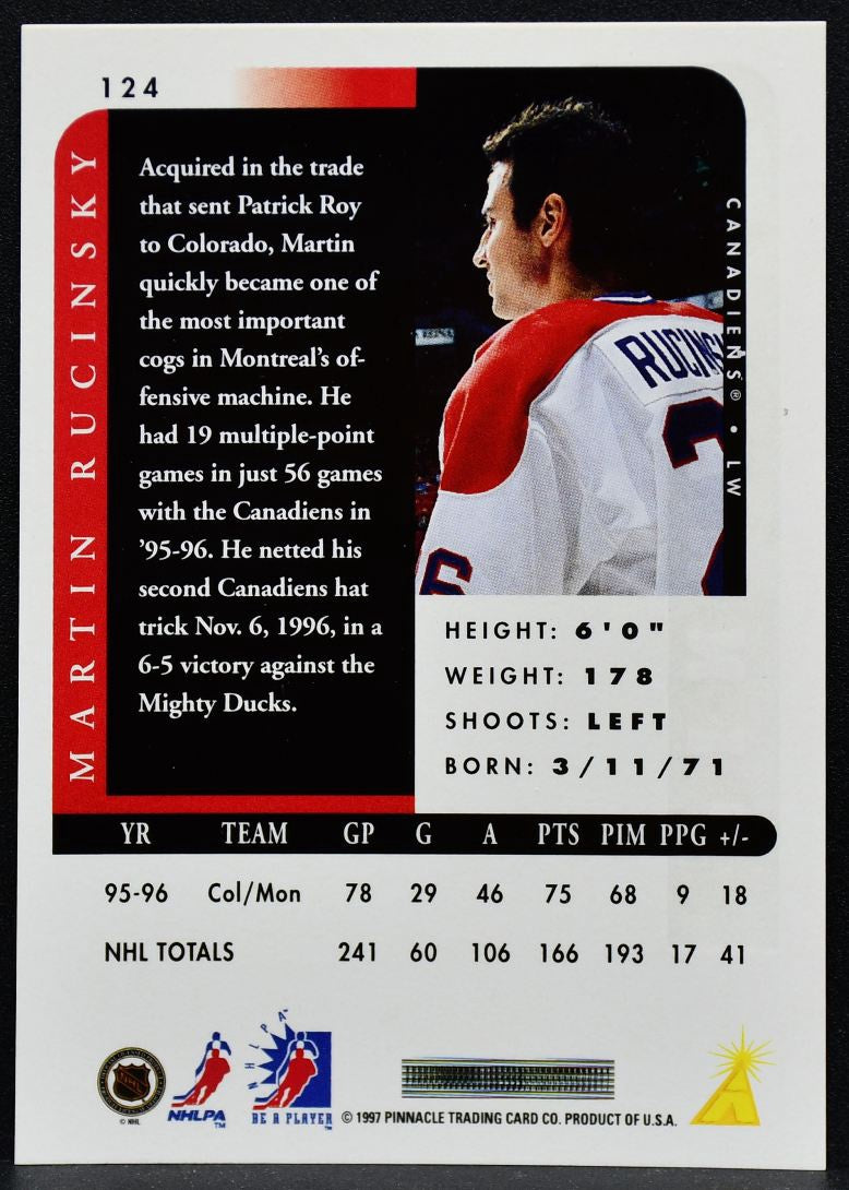 1996-97 Pinnacle Be a Player Autographs Martin Rucinsky 124 Auto 4587
