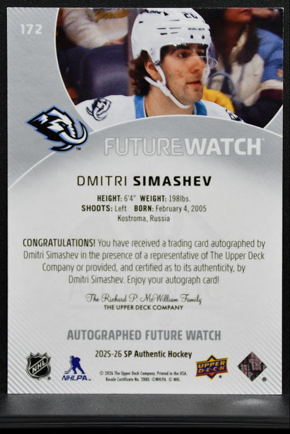 2025-26 SP Authentic Future Watch Auto Horizontal Simashev RC Auto 332/599 9706