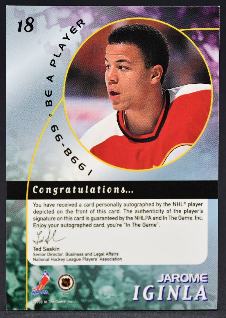1998-99 In The Game Be A Player Auto Jarome Iginla 18 Auto