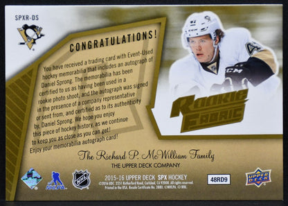 2015-16 SPx 2005-06 Retro Fabrics Sprong Penguins RC Auto 118/899 Jersey 2865