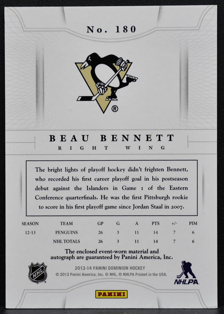 2013-14 Panini Dominion Rookie Patch Auto Beau Bennett RC Auto 224/299 1728