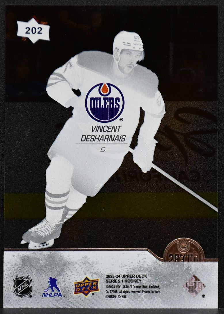 23-24 UD Series 1 Young Guns Clear Cut Vincent Desharnais 2 Edmonton Oilers RC 3957