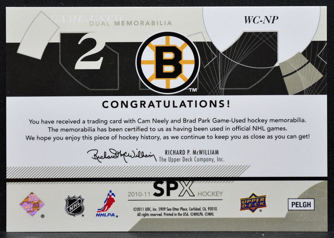 2010-11 SPx Winning Combos Cam Neely/Brad Park WC-NP Boston Bruins Jersey 4756