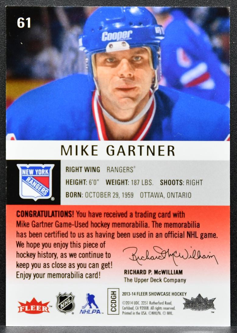 2013-14 Fleer Showcase Red Glow Mike Gartner 61 Rangers 14/36 Jersey 2631