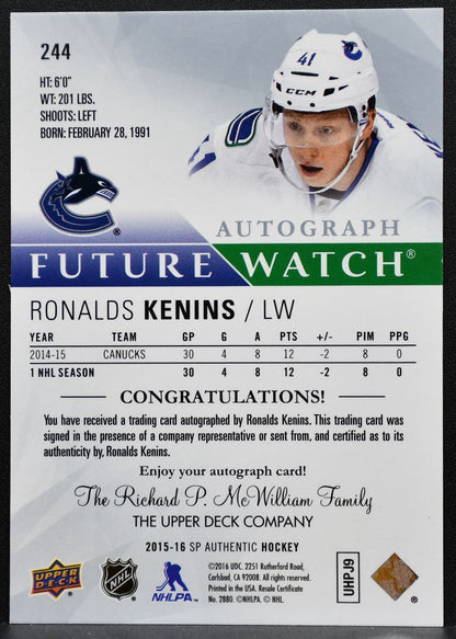 2015-16 SP Authentic Future Watch Auto Ronalds Kenins RC Auto 577/999 8841
