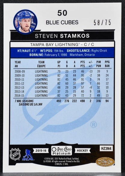 2015-16 O-Pee-Chee Platinum Blue Cubes Steven Stamkos PS-SS Lightning 58/75 6885
