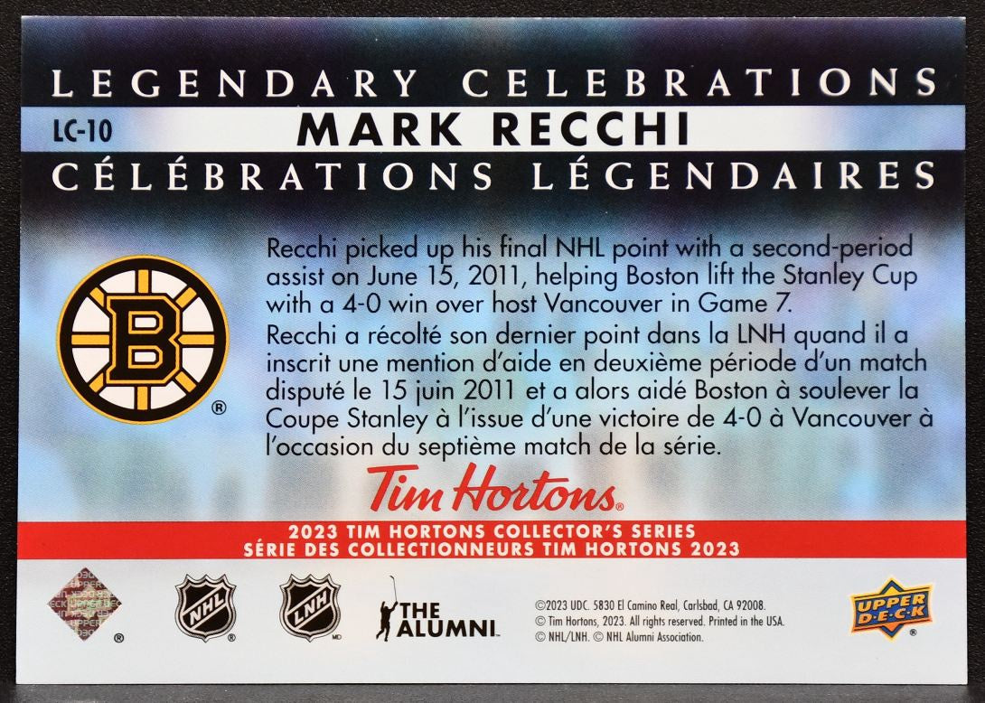 2023-24 UD Tim Hortons Legendary Celebrations Mark Recchi LC-10 Bruins 6962