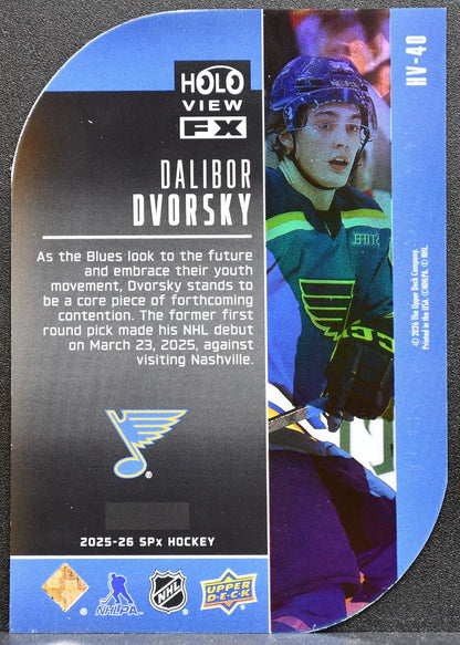 2025-26 SPx HoloView FX Rookie Dalibor Dvorsky HV-40 St. Louis Blues RC 0009