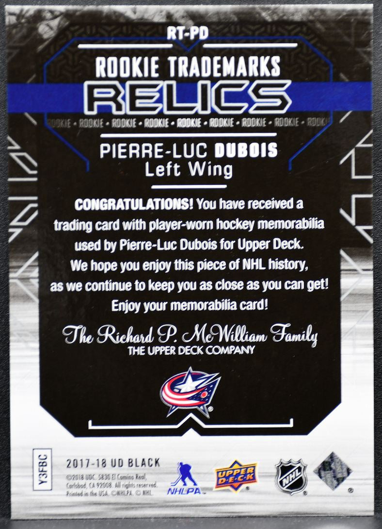 2017-18 SPx UD Black Rookie Trademarks Dubois Jackets RC /299 Jersey 0047