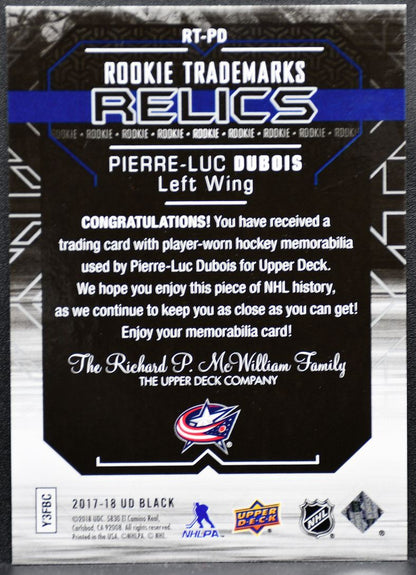 2017-18 SPx UD Black Rookie Trademarks Dubois Jackets RC /299 Jersey 0047