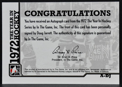 2009-10 In The Game 1972 Year Hockey Autographs Doug Jarrett A-DJ Auto 5096
