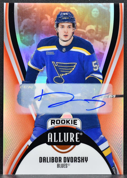 2025-26 UD Allure Red Rainbow Rookie Auto Dalibor Dvorsky 148 Blues RC Auto 7498