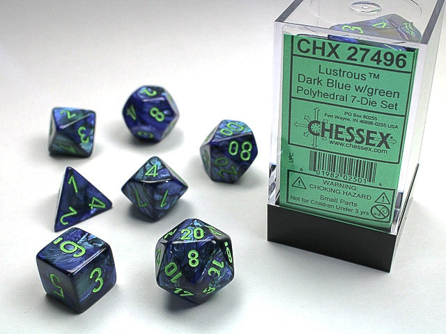 Lustrous 7-Die Set Dark Blue / Green Chessex Dice (CHX27496)
