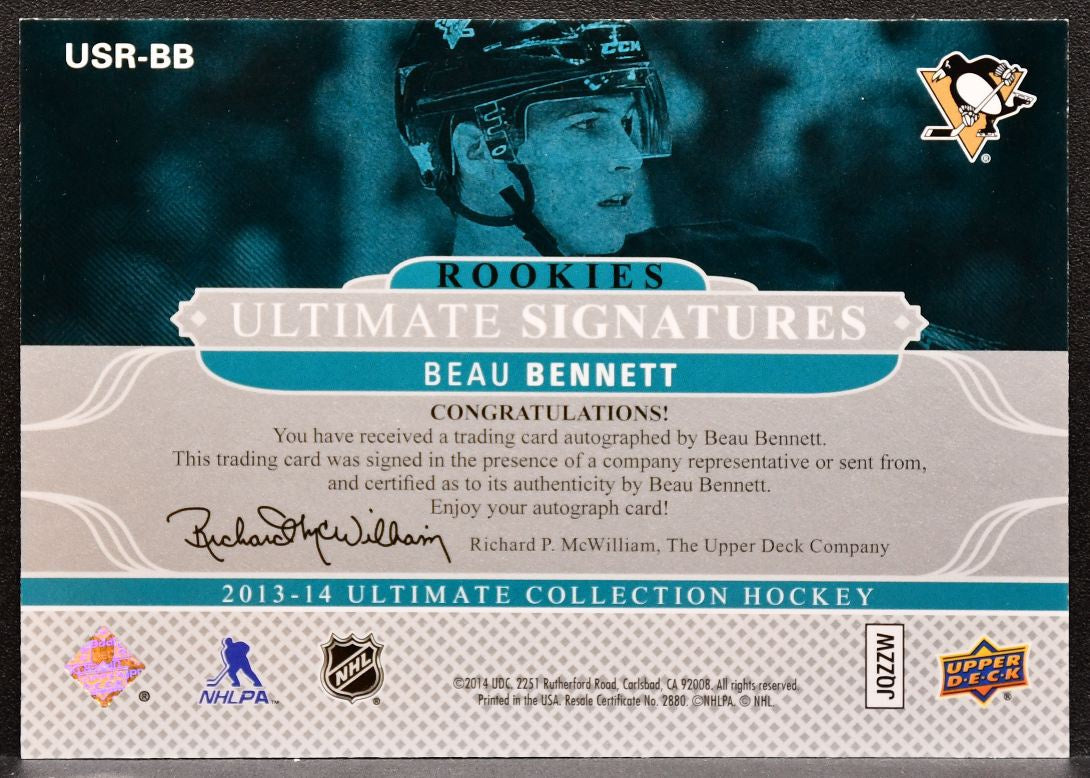 2013-14 UD Ultimate Collection Rookies Signatures Beau Bennett RC Auto 7194