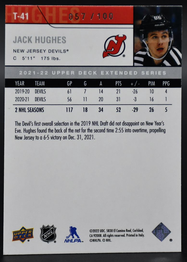 2021-22 UD Extended Series Jack Hughes T-41 New Jersey Devils