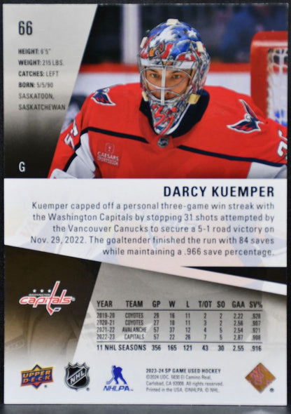 2023-24 SP Game Used Gold Darcy Kuemper 66 Washington Capitals 041/116 8462