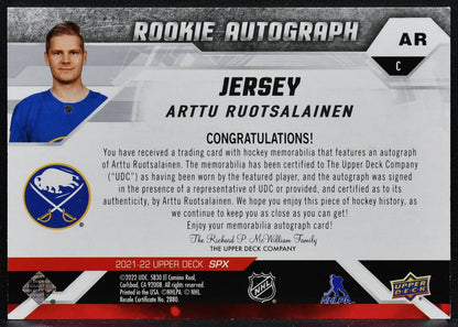 2021-22 SPx Rookie Auto Jersey Arttu Ruotsalainen AR RC Auto Jersey 0503