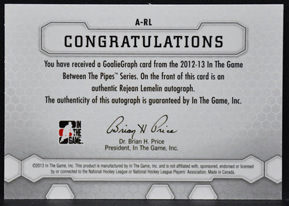 2012-13 In The Game Between Pipes Authentic Goaliegraphs Lemelin Flames Auto 4283